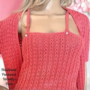 PEICE OF VERSAILLES PARIS.Handmade Sweater Set Coral SzM See Special Description